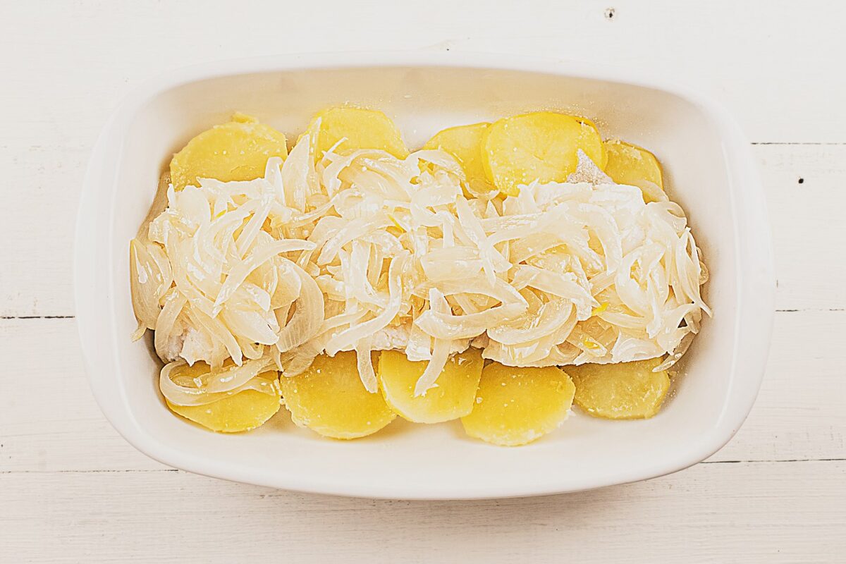 Bacalao a la portuguesa al horno. Receta al estilo Margarida da praça