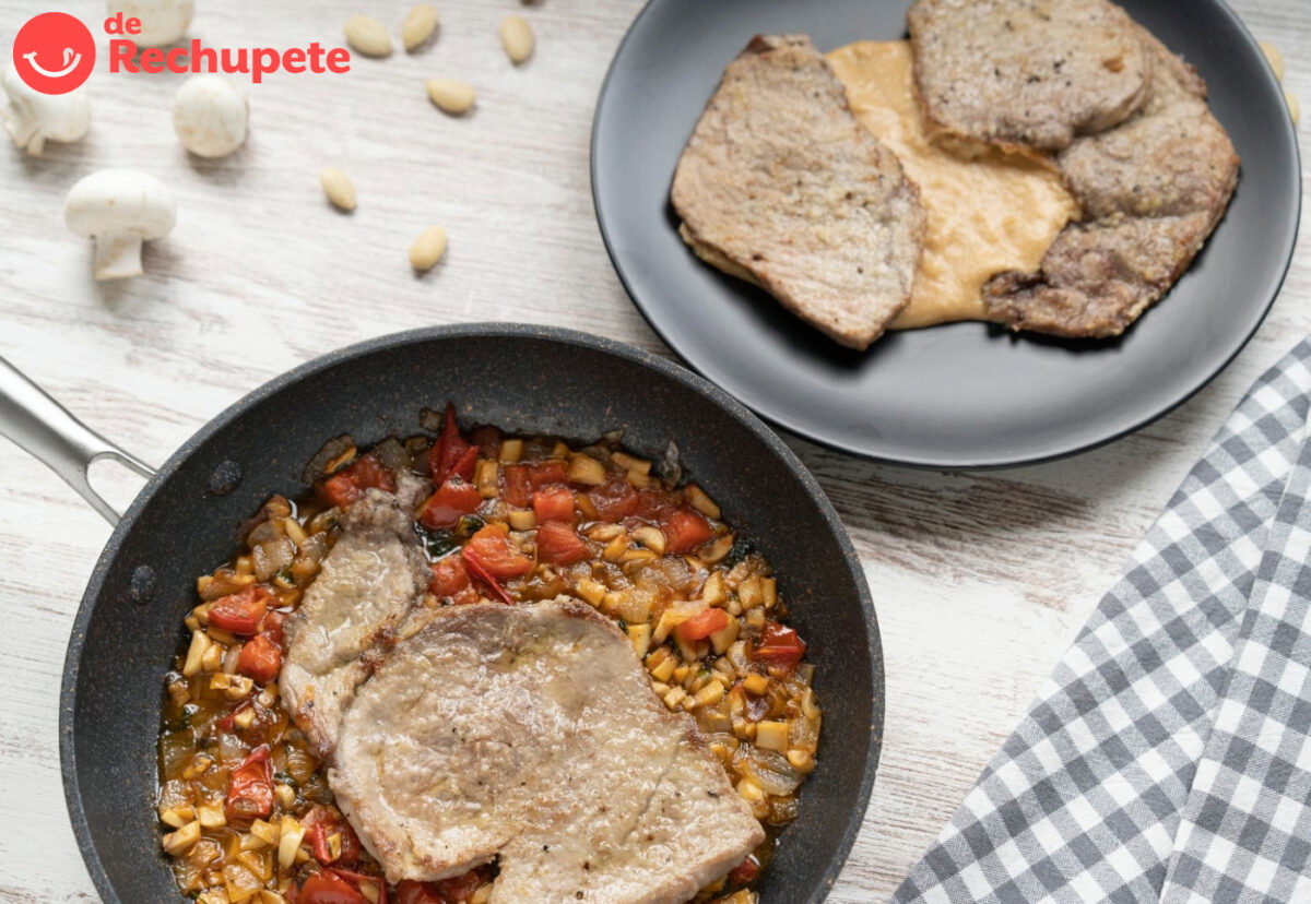 Filetes de ternera en salsa de champiñones y almendras