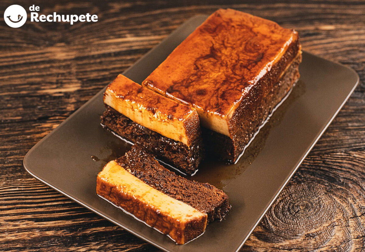 Chocoflan o pastel imposible. Postre que combina brownie con flan