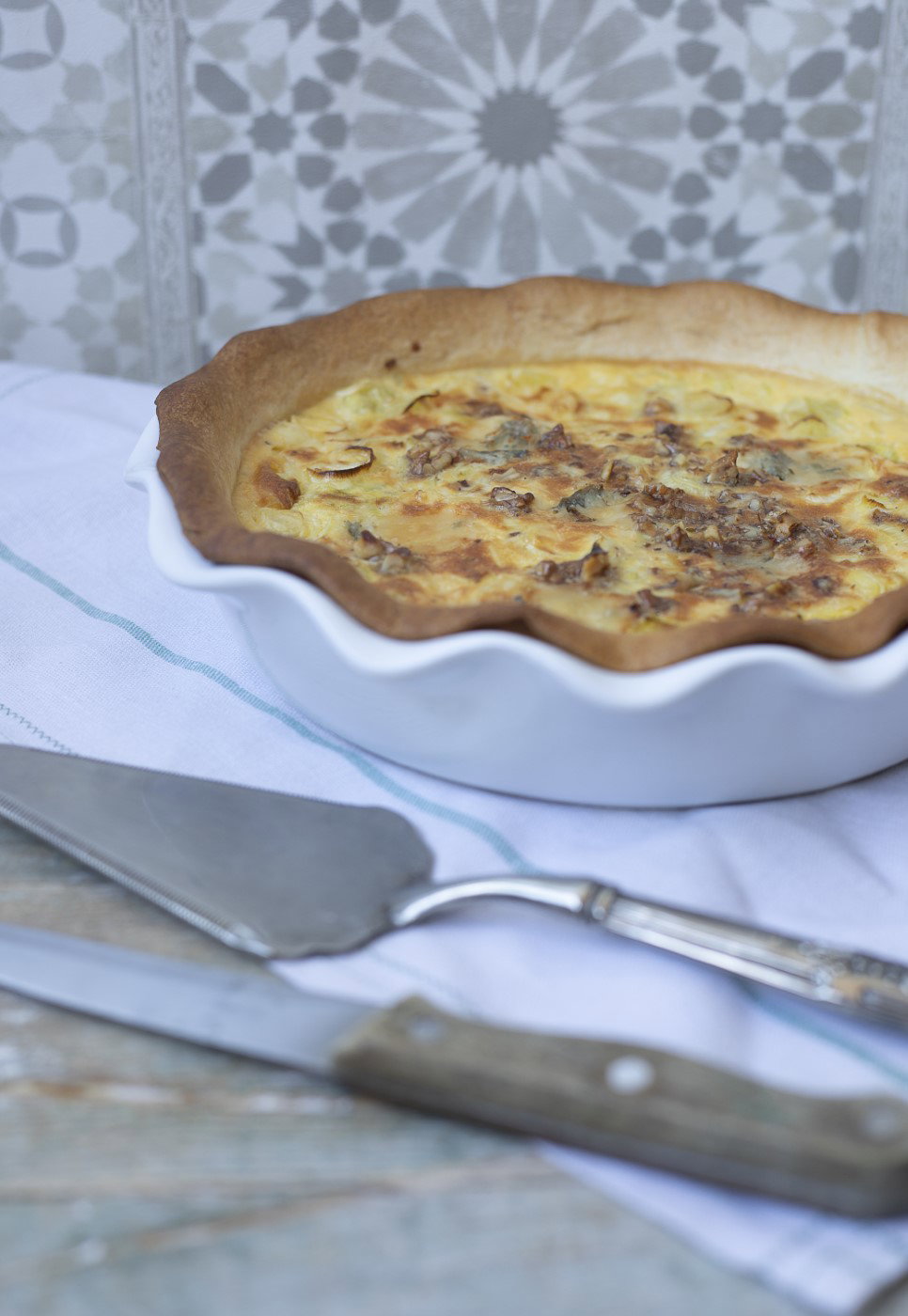 Quiche de queso gorgonzola y puerros