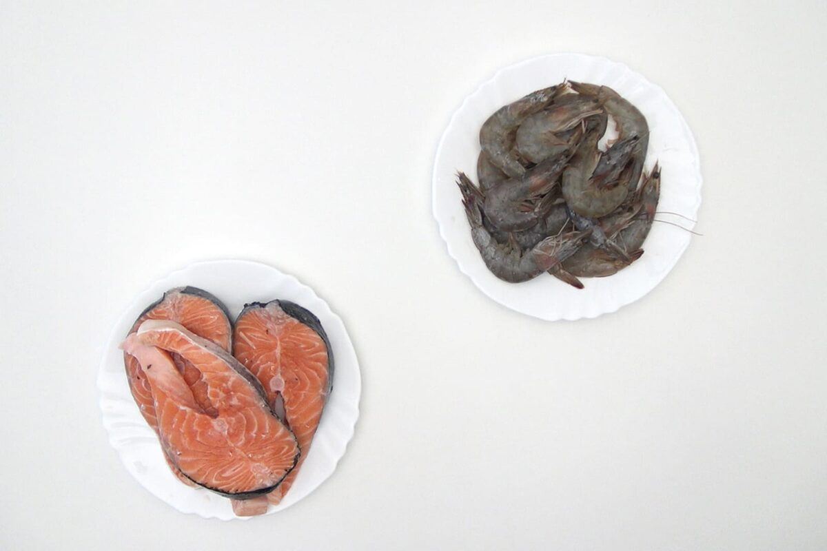 albóndigas salmón y langostinos paso 1