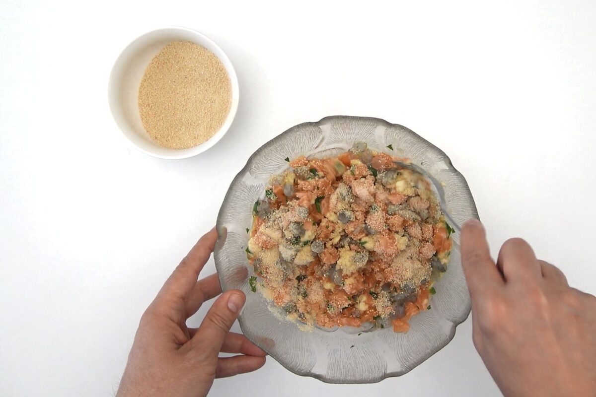 albóndigas salmón y langostinos paso 15