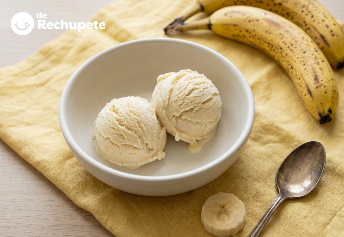 Helado de plátano maduro, cremoso y con sabor limpio a fruta