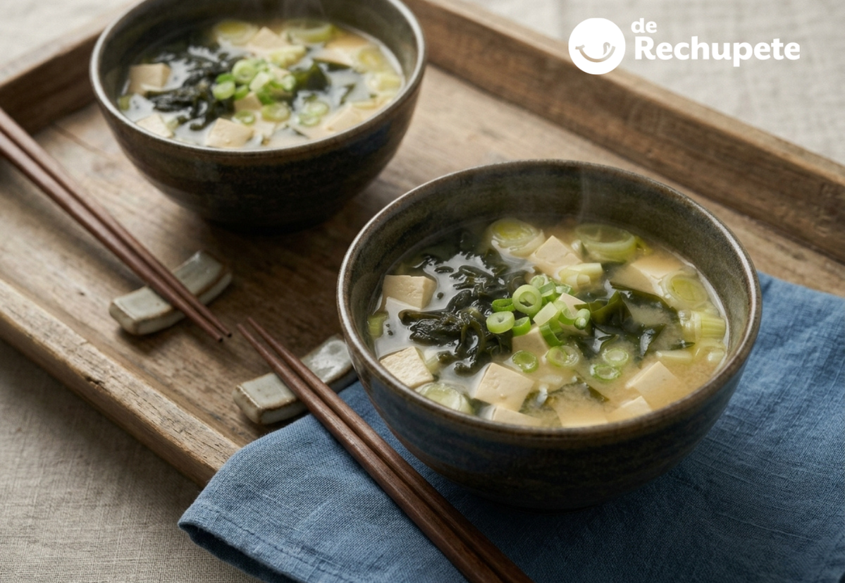 Sopa de miso japonesa con tofu y wakame