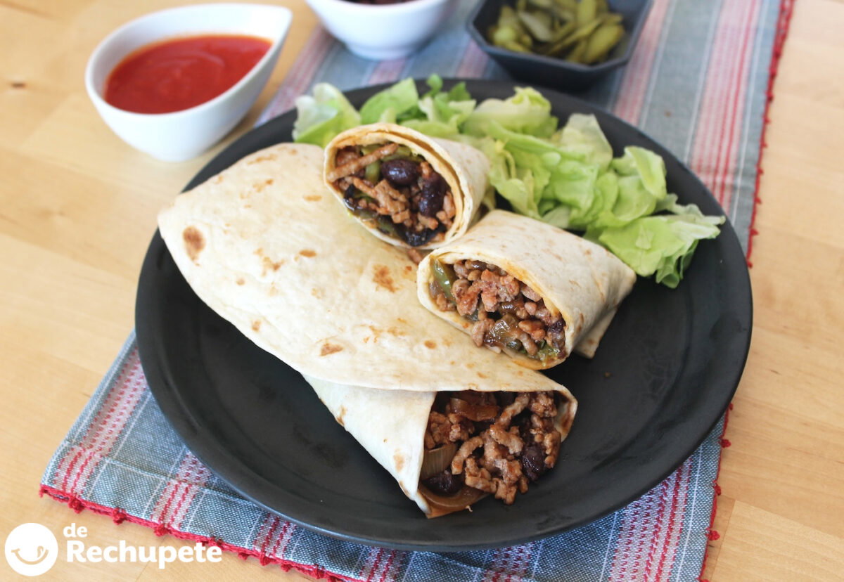 Burritos de carne picada y frijoles paso a paso