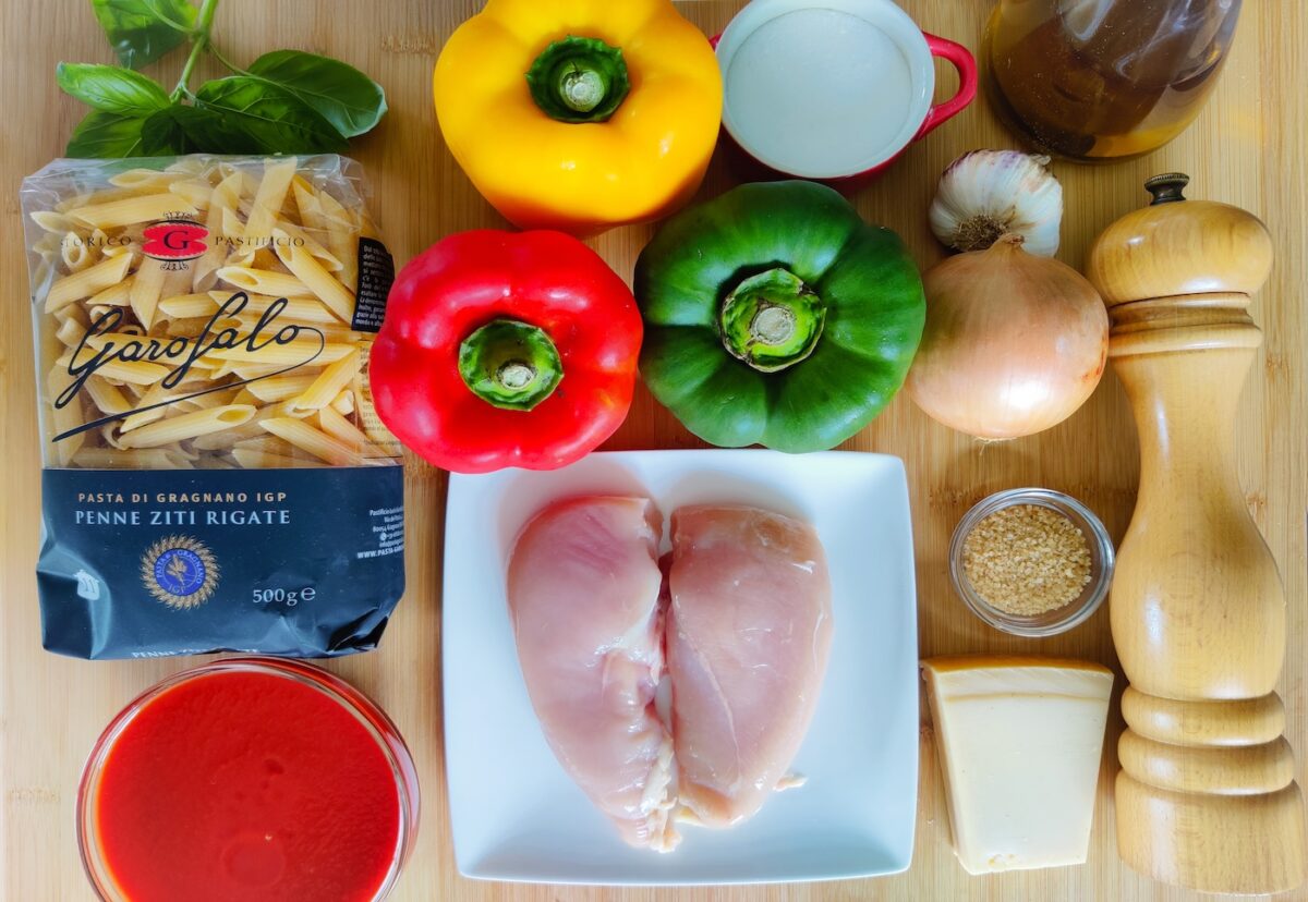 Penne Ziti con pollo y salsa peperonata paso a paso
