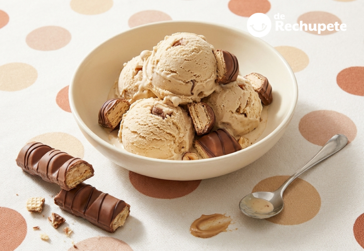 Helado de Kinder Bueno con trocitos crujientes