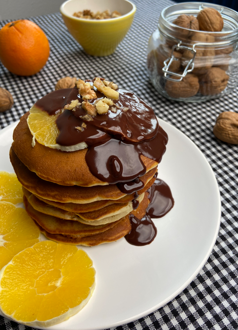 Panqueques sin huevo de chocolate y nueces