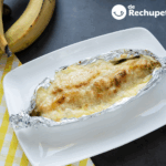 Plátano maduro relleno de jamón y queso