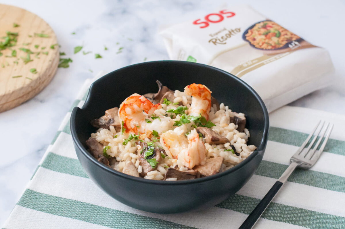Risotto de champiñones Portobello y langostinos (1)