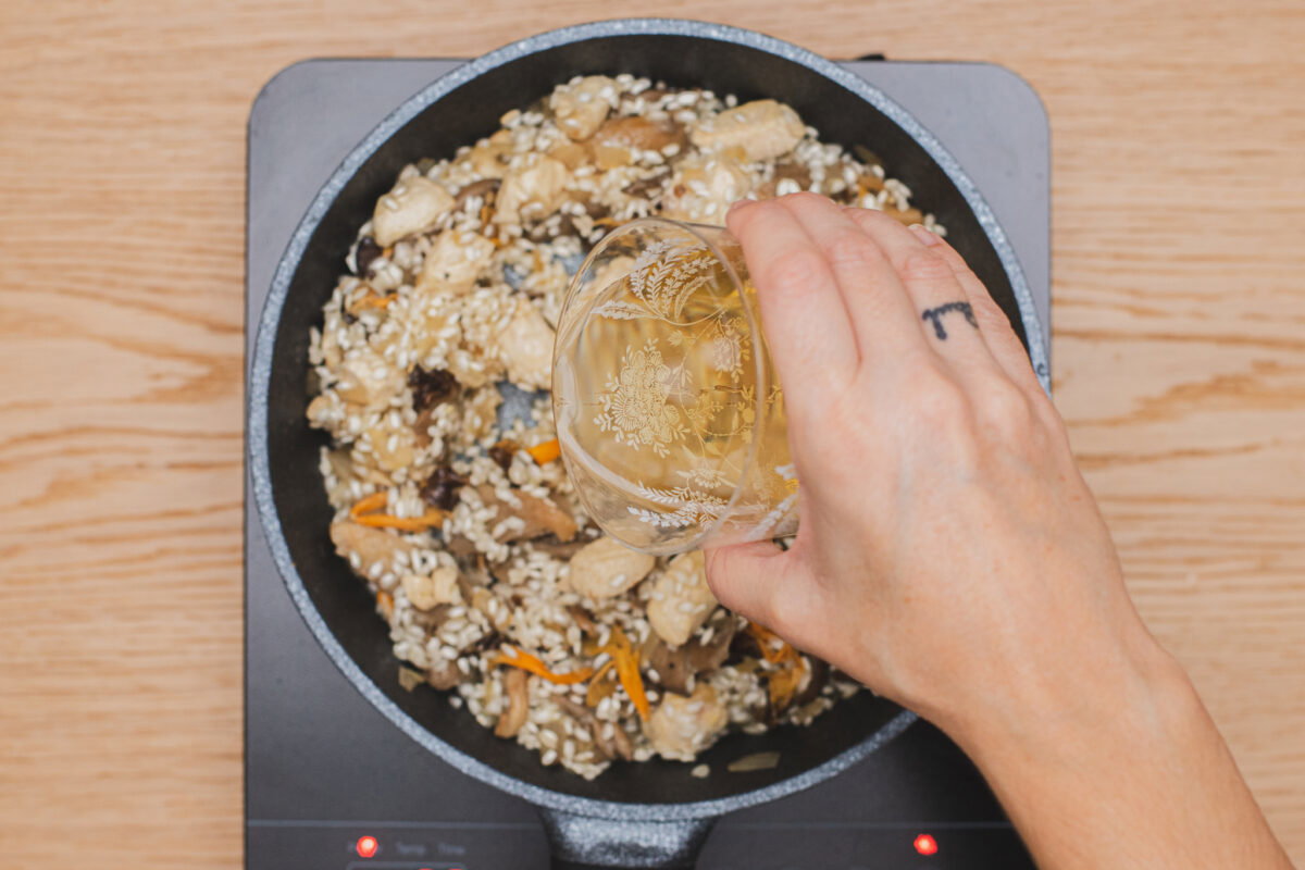 Risotto de pollo y setas