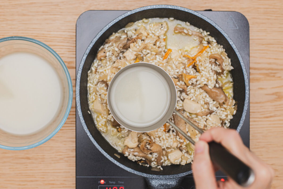 Risotto de pollo y setas