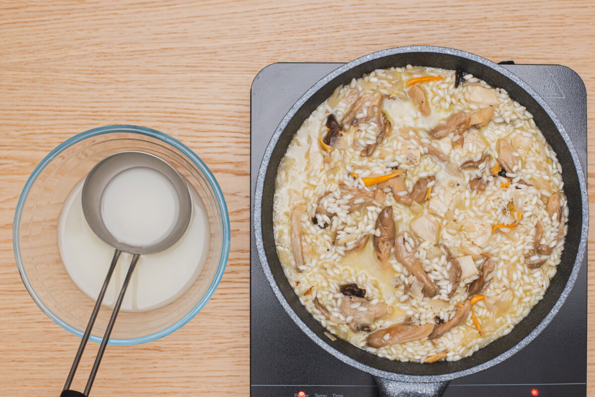 Risotto de pollo y setas