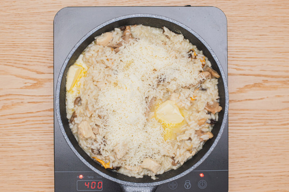 Risotto de pollo y setas