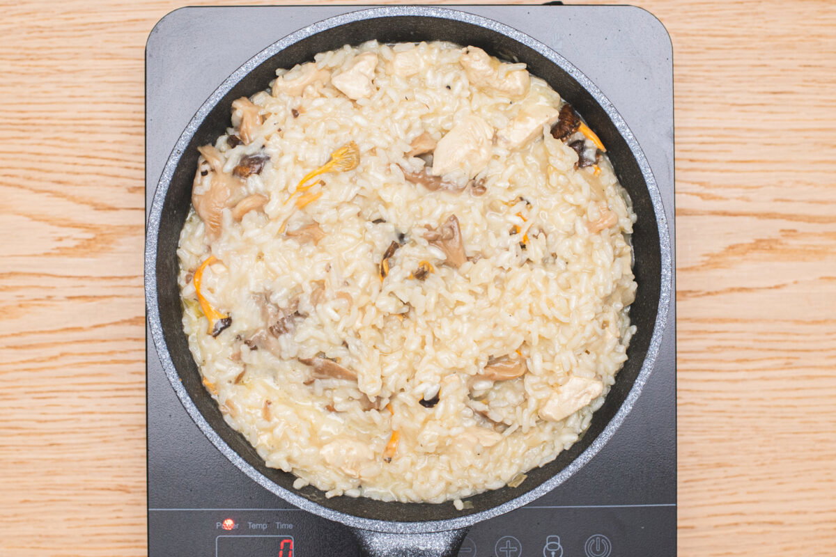 Risotto de pollo y setas