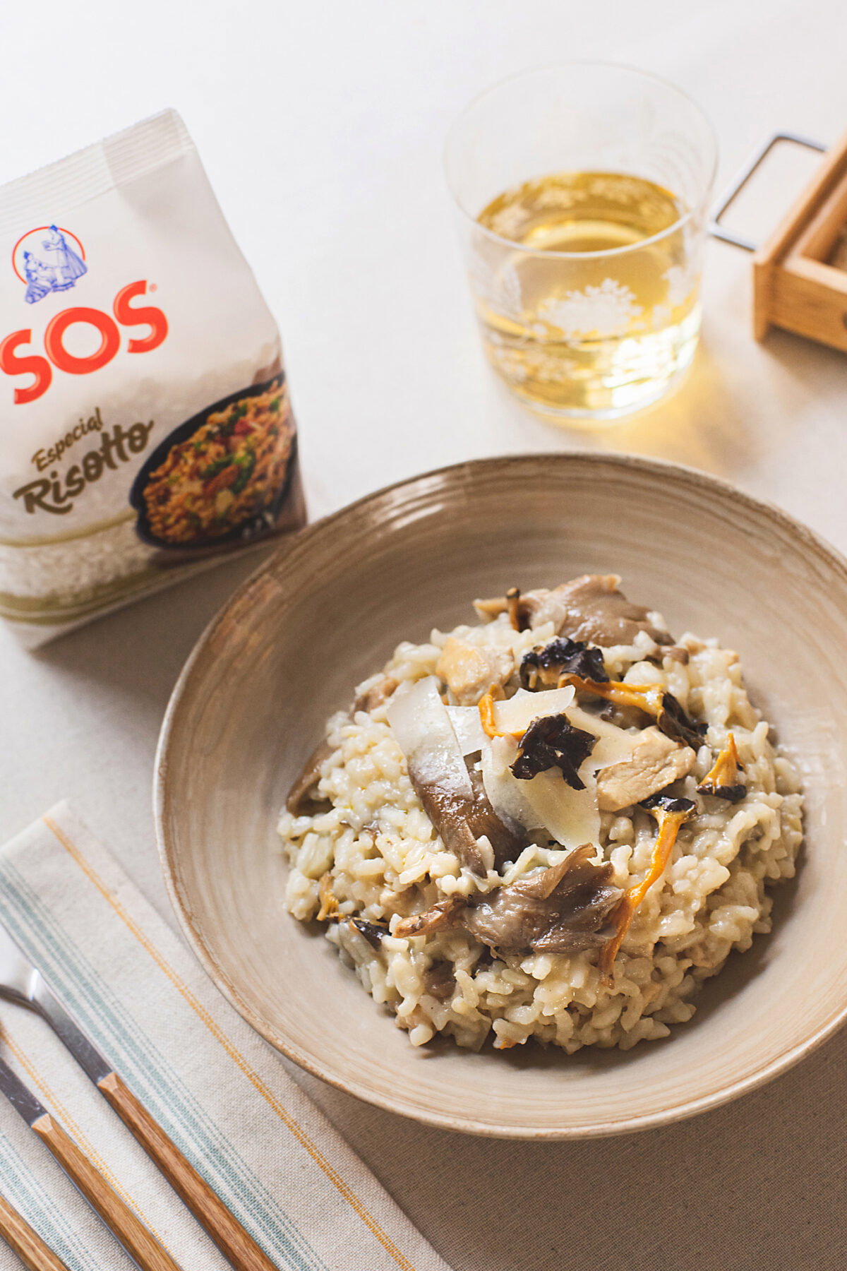 Risotto de pollo y setas