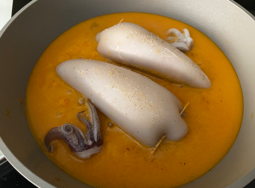 Calamares rellenos de gambas