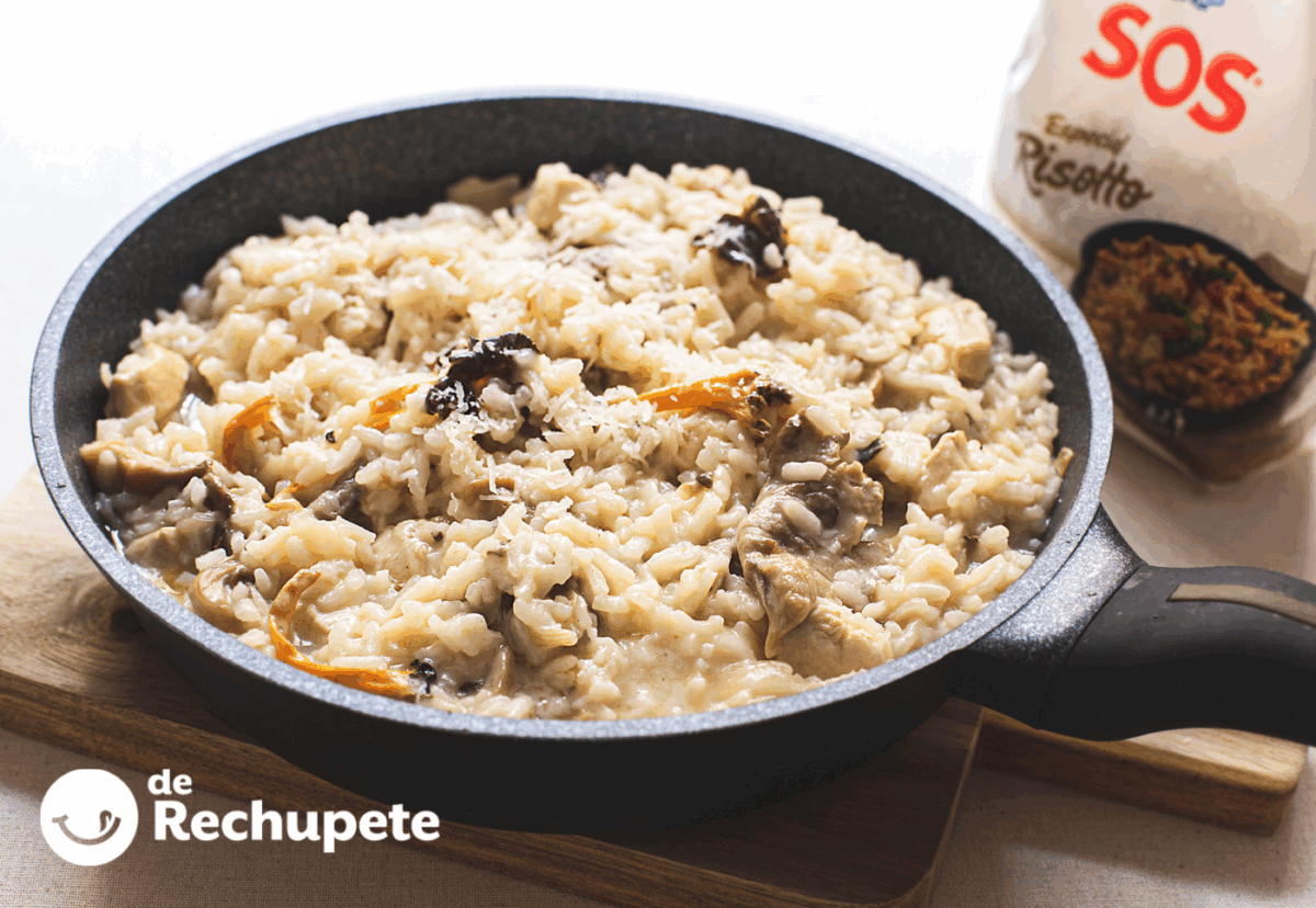 Risotto de pollo y setas