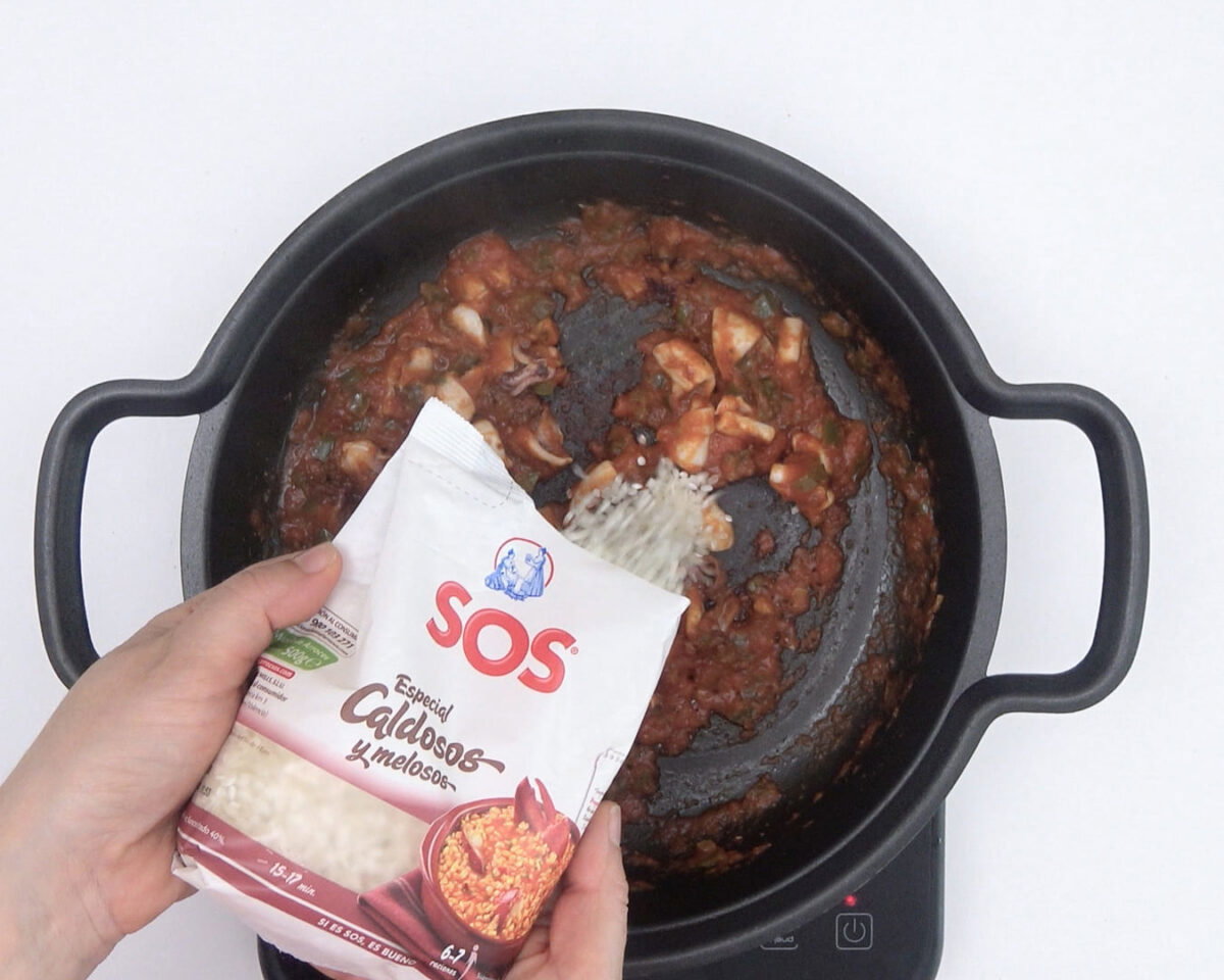 Arroz caldoso de marisco paso 20