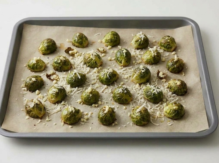 Coles de bruselas al horno con parmesano y balsámico