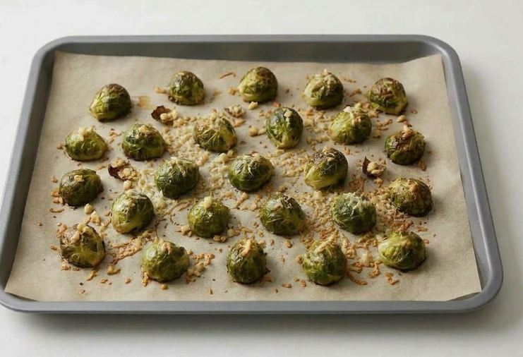 Coles de bruselas al horno con parmesano y balsámico