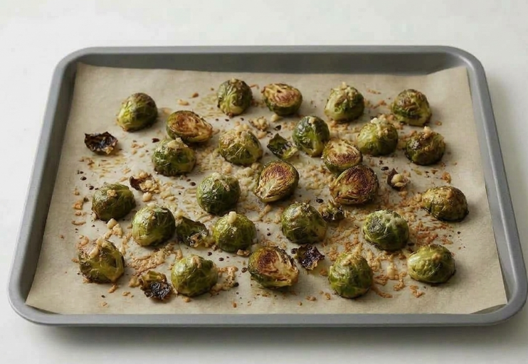 Coles de bruselas al horno con parmesano y balsámico