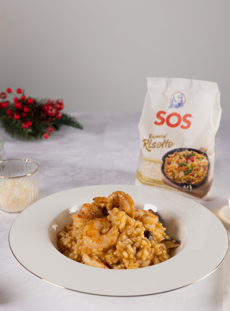 Risotto de setas, trufa y langostinos