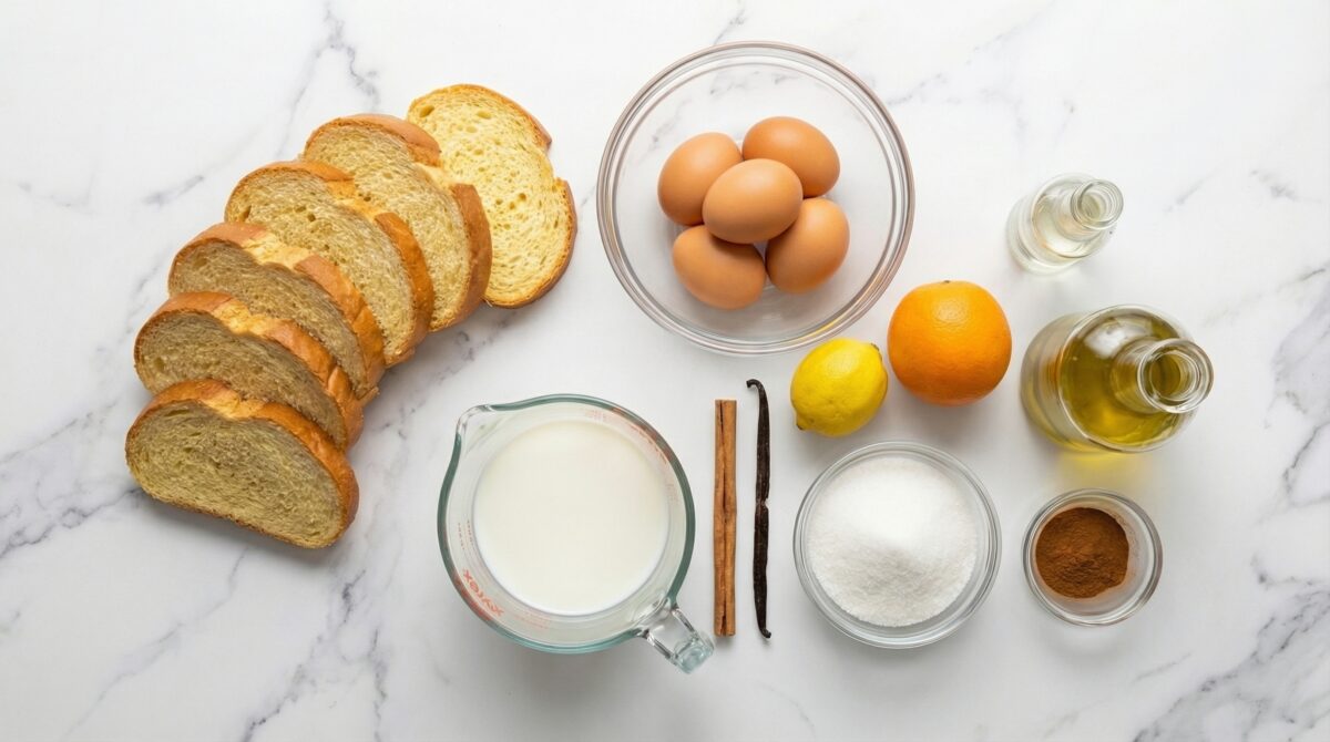 Ingredientes para hacer torrijas caseras