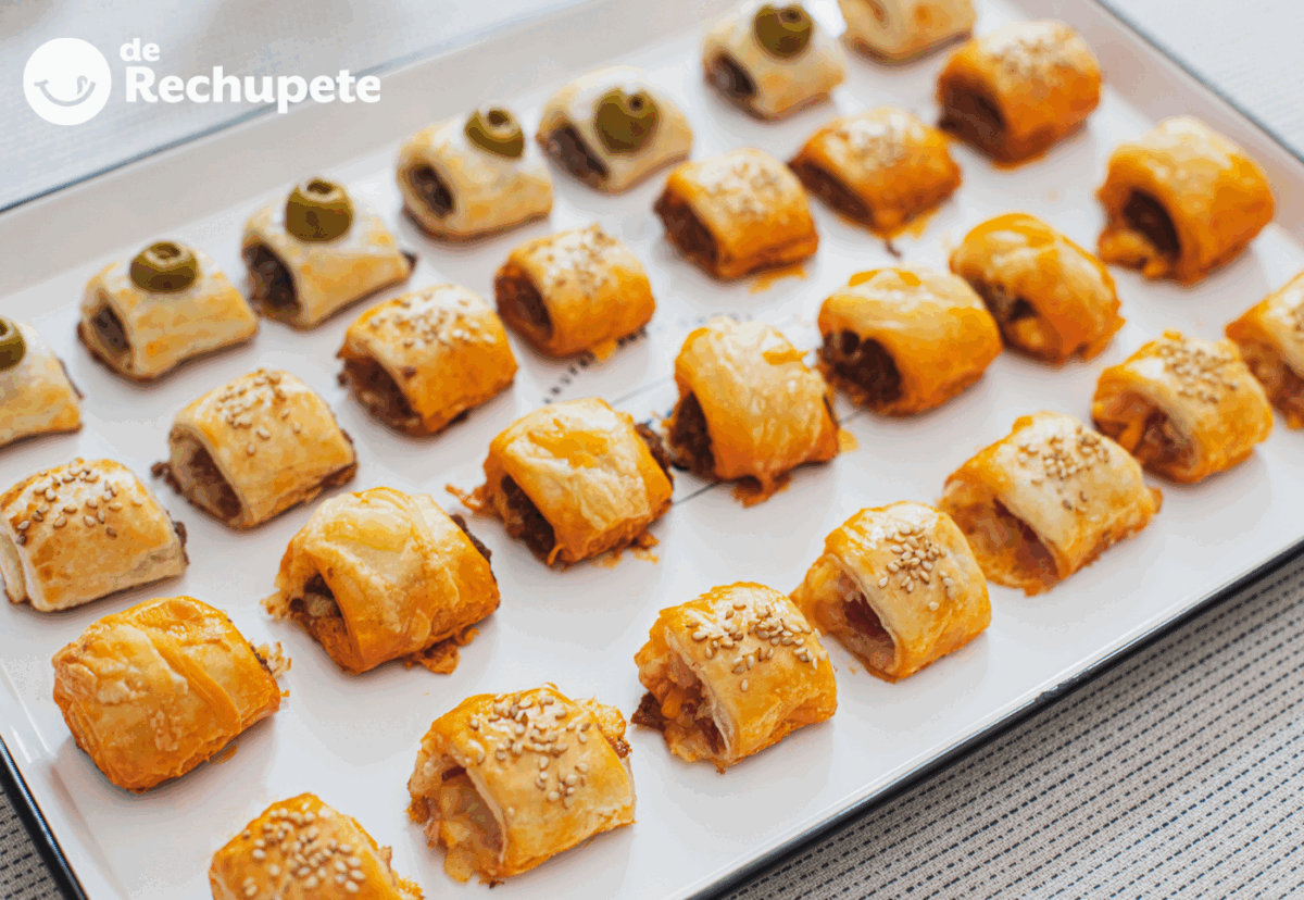 Saladitos de hojaldre variados: paté, sobrasada, anchoas y bacon