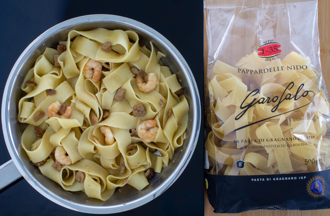 Pappardelle con langostinos y boletus salteados en salsa de foie