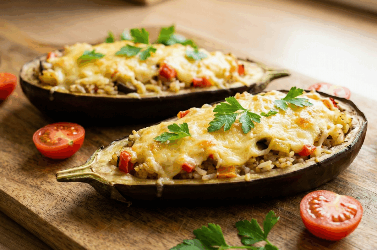 Berenjenas rellenas de verduras y quinoa