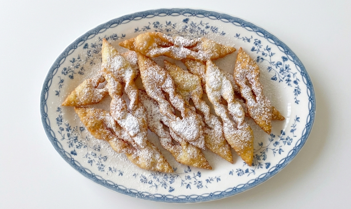 Chrusciki o alitas de ángel polacas. Postre de Carnaval