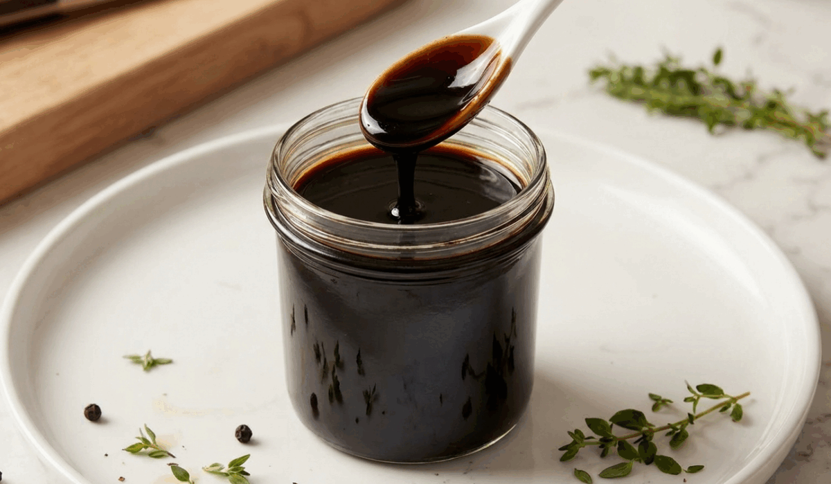 Reducción de vinagre balsámico con hierbas aromáticas