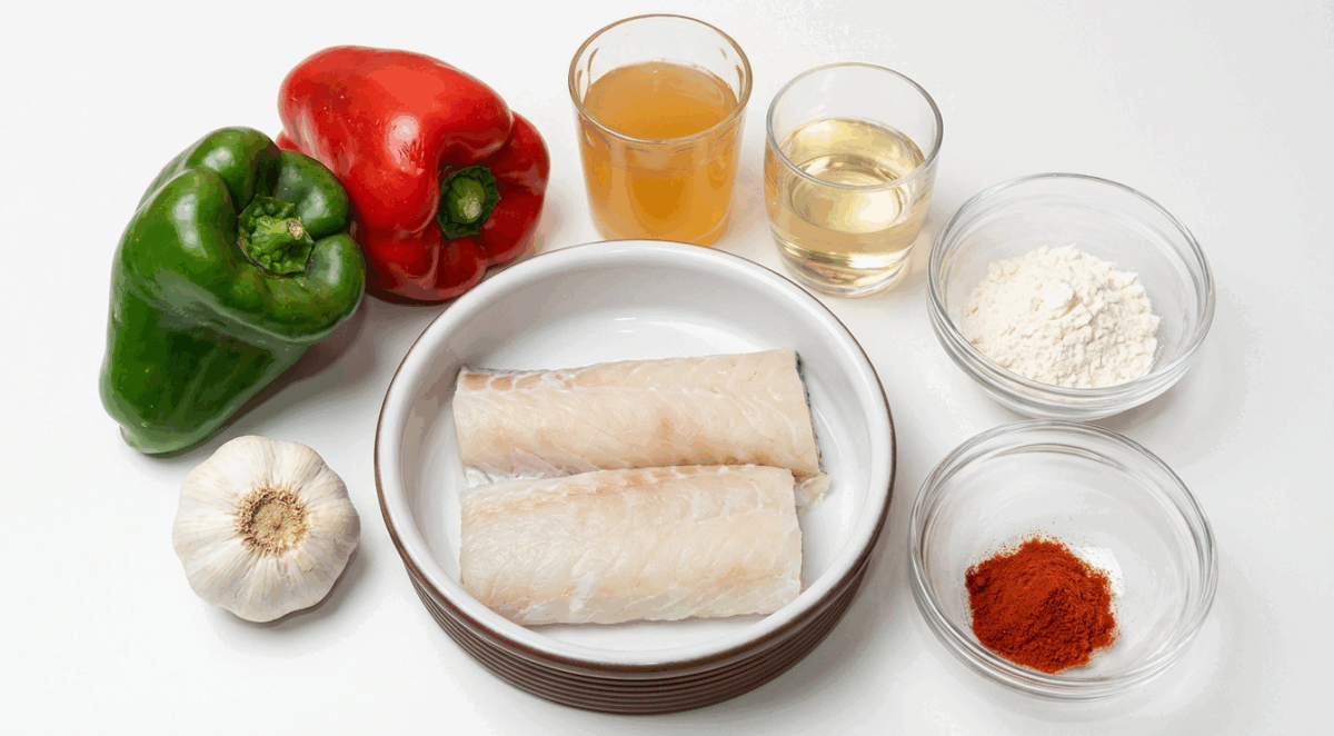 Bacalao a la tranca con pimientos asados