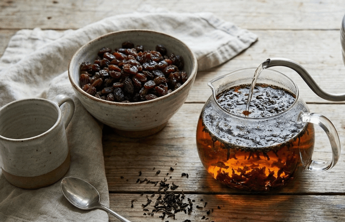 Barmbrack irlandés con prefermento y té. Pan dulce tradicional de Halloween