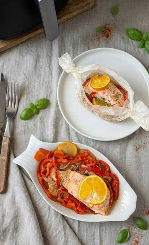 Salmón en papillote en freidora de aire paso a paso