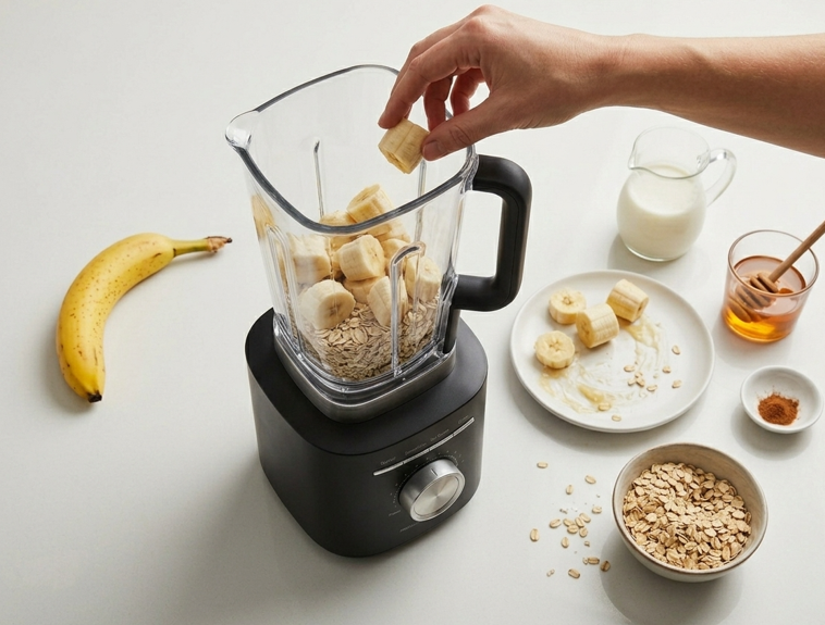 Batido de plátano y avena casero, cremoso y lleno de energía para empezar el día con buen pie