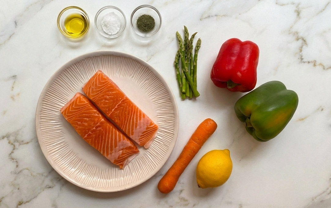 Salmón en papillote casero con verduras, sencillo y resultón