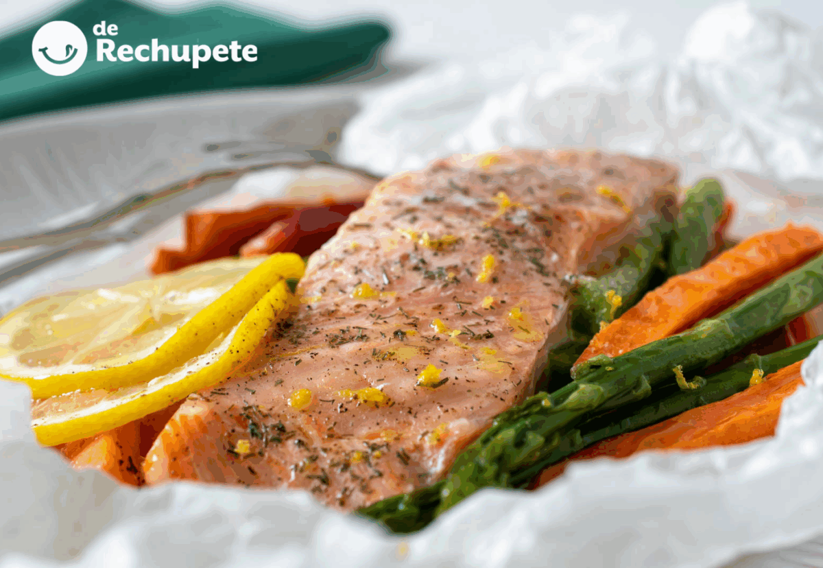 Salmón en papillote casero con verduras, sencillo y resultón