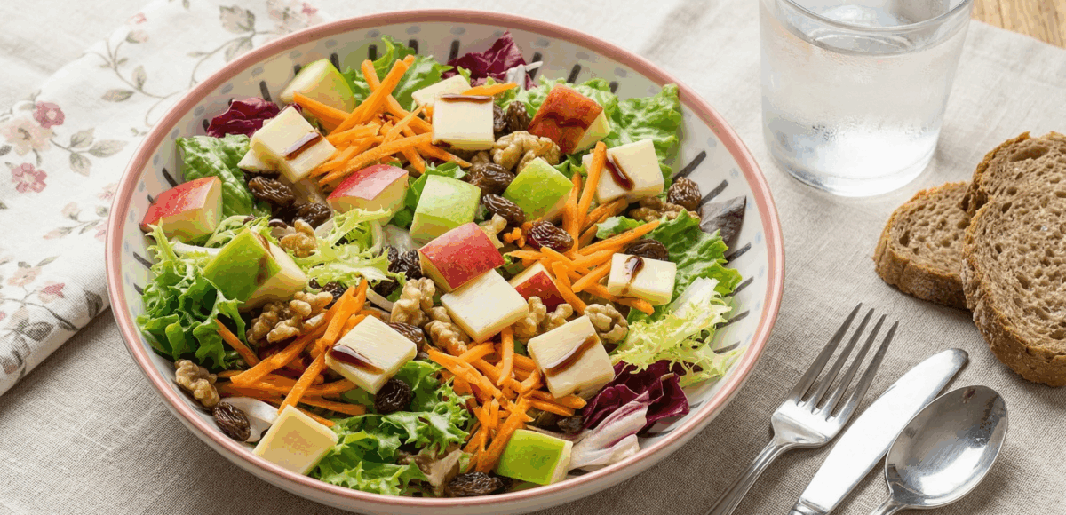 Ensalada con manzana crujiente y vinagreta casera, receta fácil y saludable
