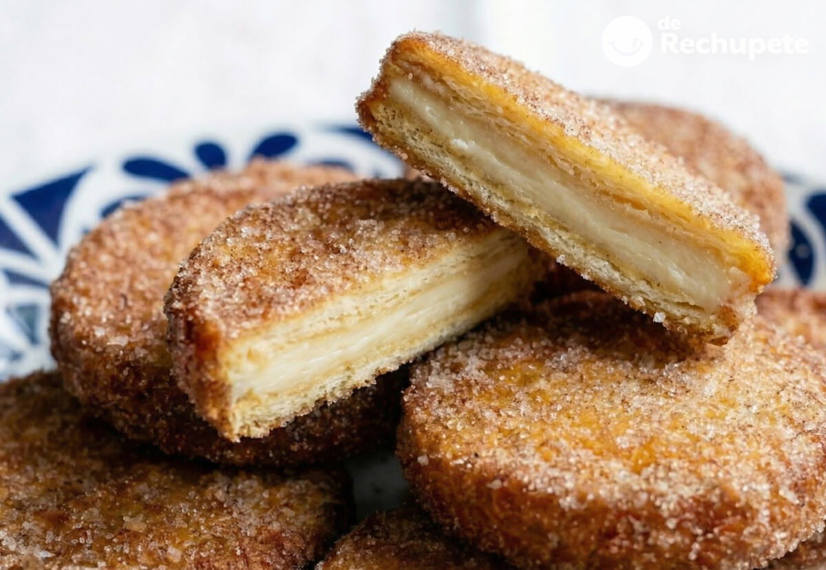 Galletas fritas rellenas de crema o matasuegras. Receta popular de Murcia