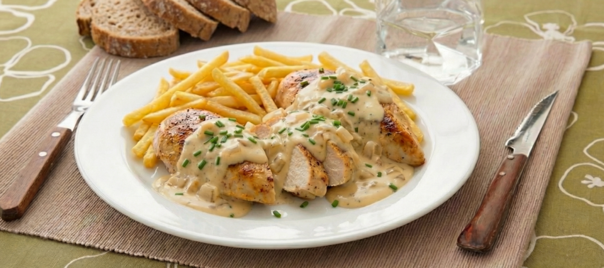 Pechugas de pollo en salsa de queso. Receta fácil, cremosa y lista en 30 minutos