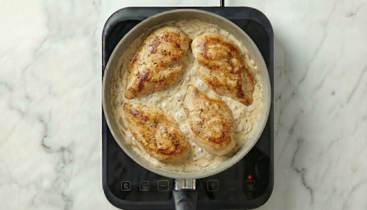 Pechugas de pollo en salsa de queso. Receta fácil, cremosa y lista en 30 minutos