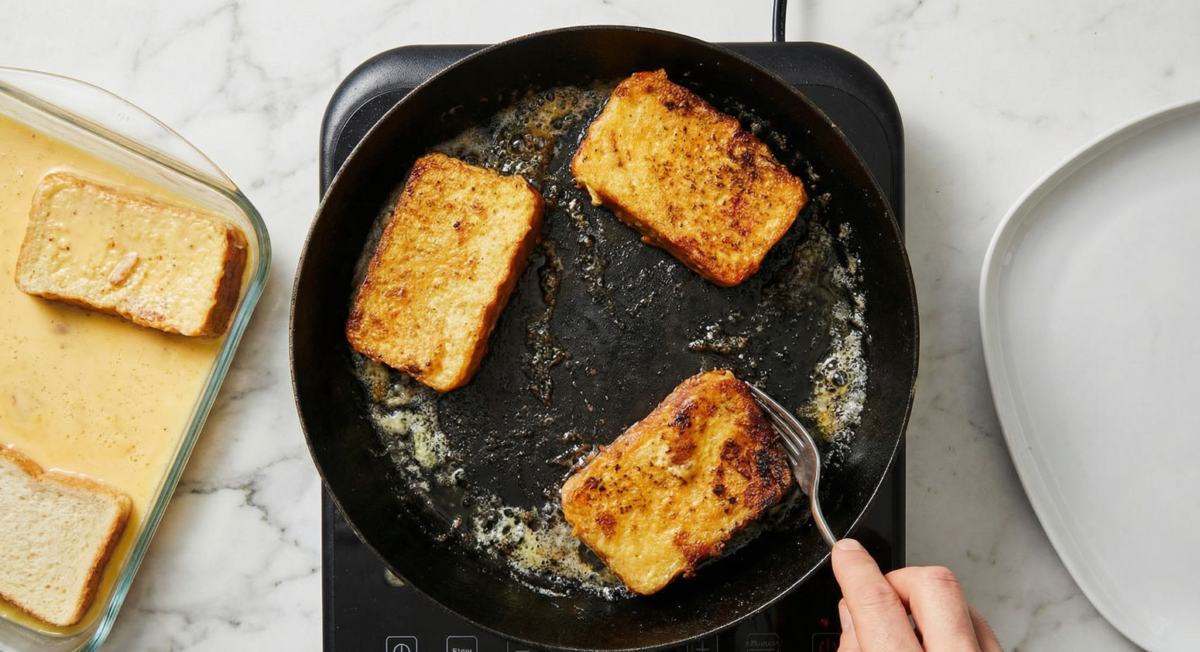 Torrijas de brioche caramelizadas. La versión a la plancha más jugosa y fácil en casa