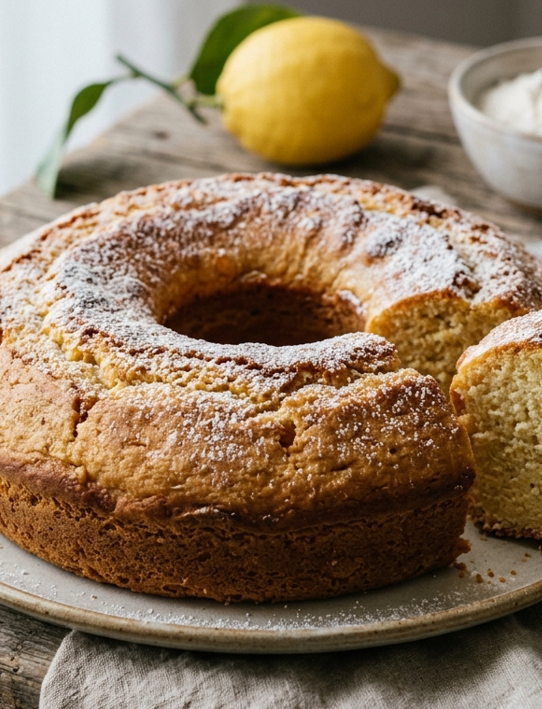 Ciambella italiana tradicional. Bizcocho casero con mantequilla al estilo de las cocinas italianas