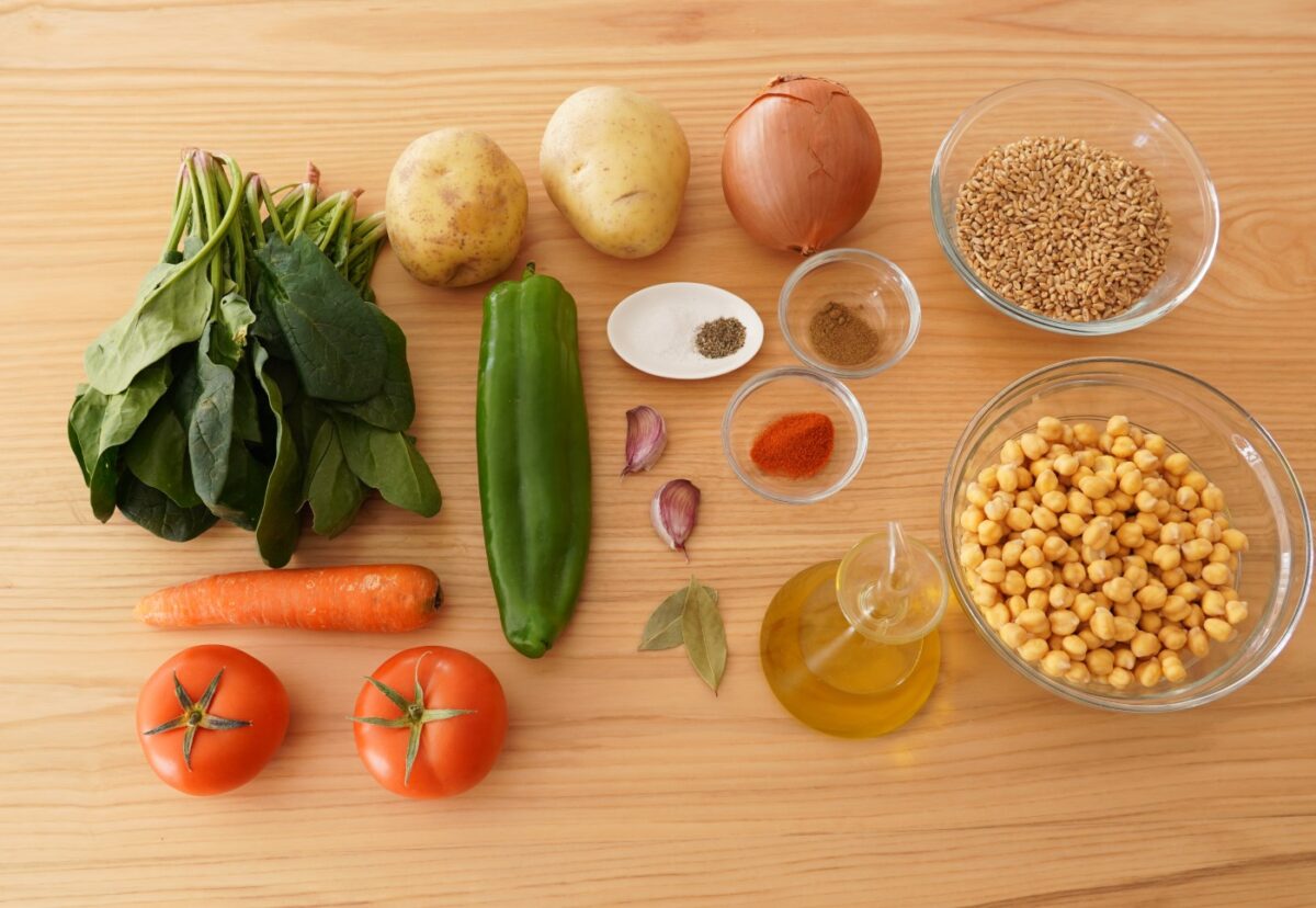 Guiso de trigo con garbanzos paso a paso