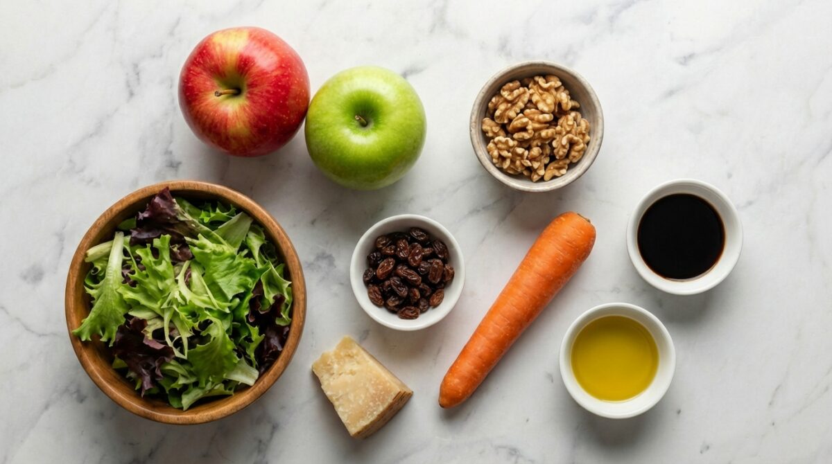 Ensalada con manzana crujiente y vinagreta casera, receta fácil y saludable