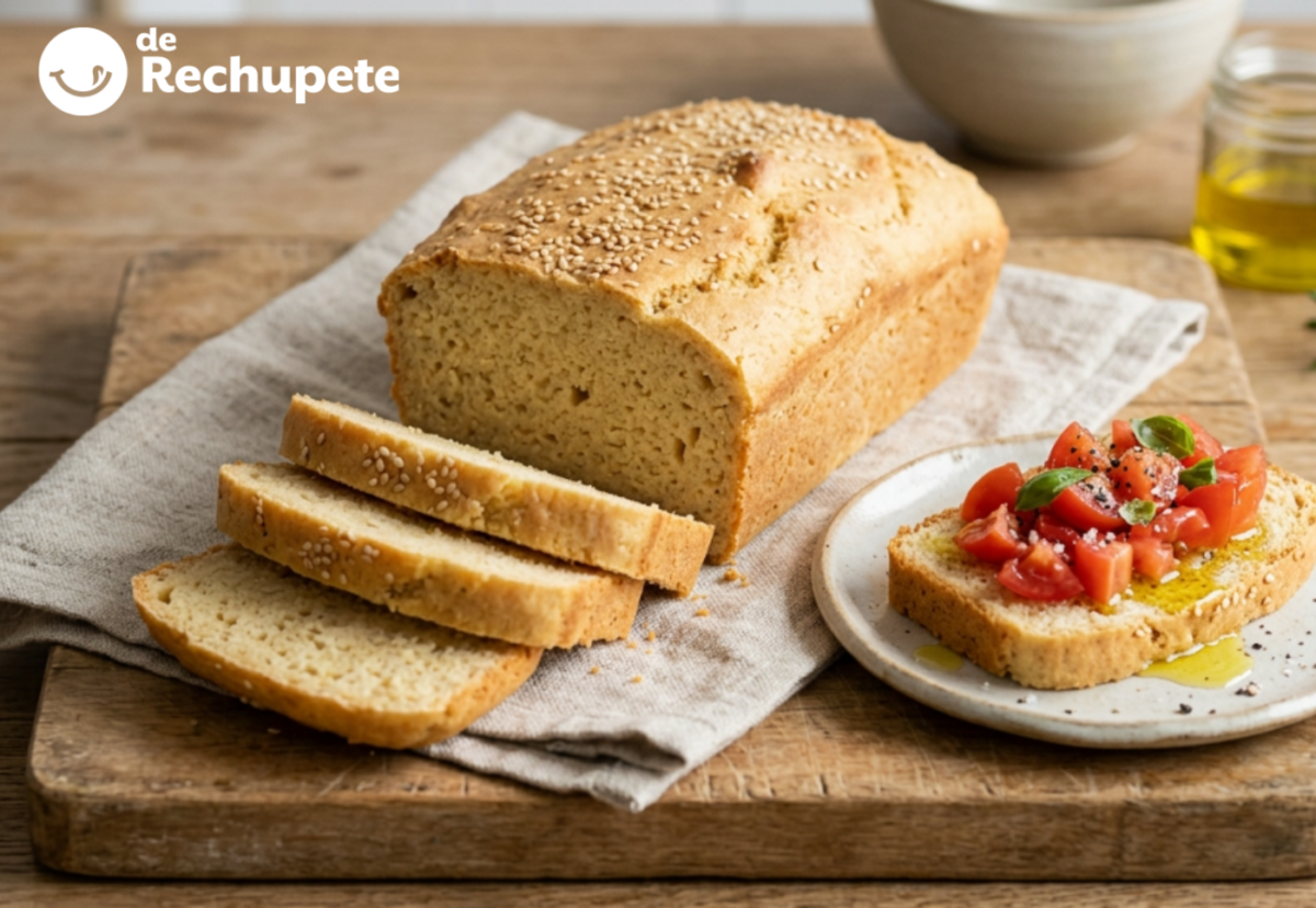 Pan de garbanzos proteico (sin gluten). Pan tierno por dentro y muy fácil de hacer
