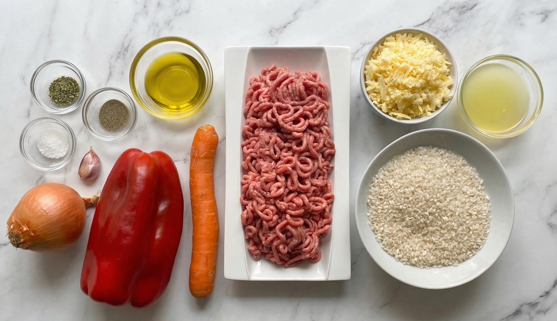 Pastelón de arroz al horno con carne y queso. Receta fácil por capas