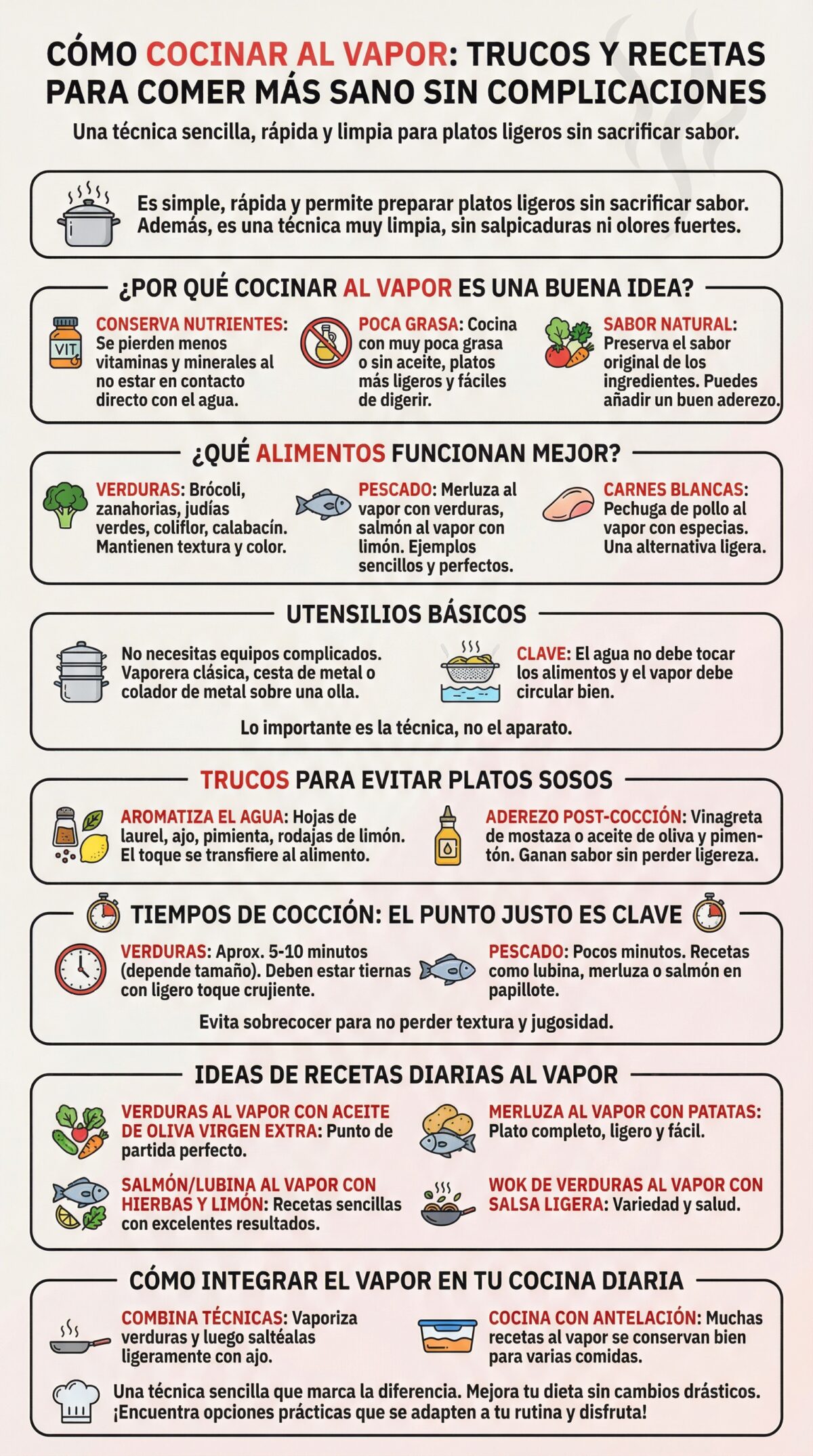 Cómo cocinar al vapor. Trucos y recetas para comer más saludable sin complicarte